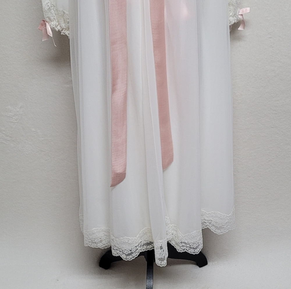 Lady Leonora Rare Vintage 40s White Chiffon Pink Satin Lace Peignoir Two-Piece - Picture 12 of 16